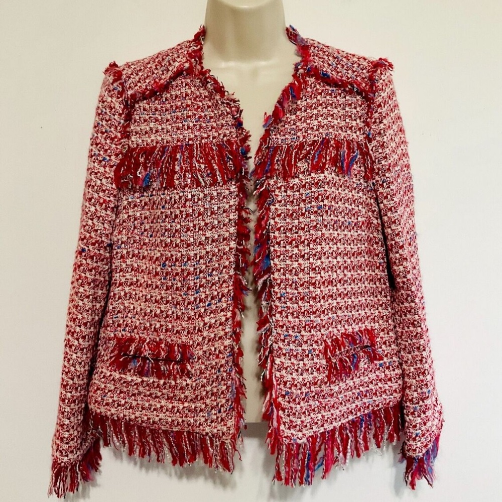 Zara Basic Collection Tweed Blazer Jacket Red Lar… - image 1